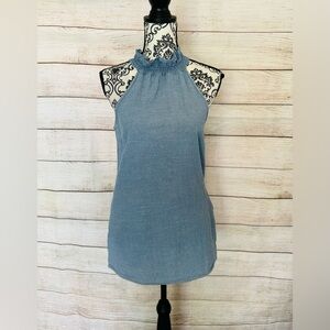 Nanette Lepore Women’s Blue Smocked High Neck Sleeveless Cotton Top Size S